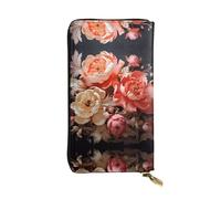 (7.5 * 4.1 inches) Long Clutch Bag, Brightly colored peonies Zipper Leather Wallet with Multiple Compartments Large Capacity, a Good Gift for Friends