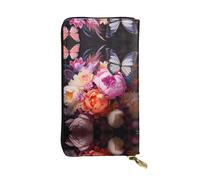 (7.5 * 4.1 inches) Long Clutch Bag, Butterflies and Fresh Bush Zipper Leather Wallet with Multiple Compartments Large Capacity, a Good Gift for Friends