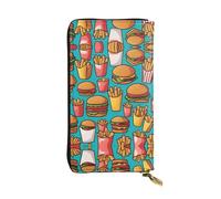 (7.5 * 4.1 inches) Long Clutch Bag, cartoon burger fries Zipper Leather Wallet with Multiple Compartments Large Capacity, a Good Gift for Friends