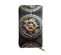 (7.5 * 4.1 inches) Long Clutch Bag, Cool Steampunk Gears Zipper Leather Wallet with Multiple Compartments Large Capacity, a Good Gift for Friends