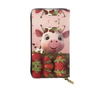 (7.5 * 4.1 inches) Long Clutch Bag, Cows and Strawberries Zipper Leather Wallet with Multiple Compartments Large Capacity, a Good Gift for Friends