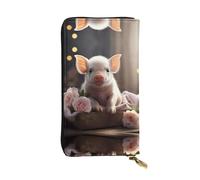 (7.5 * 4.1 inches) Long Clutch Bag, Cute young pig Zipper Leather Wallet with Multiple Compartments Large Capacity, a Good Gift for Friends