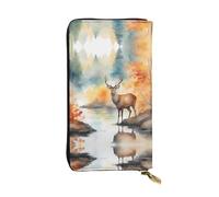 (7.5 * 4.1 inches) Long Clutch Bag, Deer by the river Zipper Leather Wallet with Multiple Compartments Large Capacity, a Good Gift for Friends