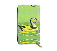 (7.5 * 4.1 inches) Long Clutch Bag, Green Duck Zipper Leather Wallet with Multiple Compartments Large Capacity, a Good Gift for Friends