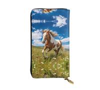 (7.5 * 4.1 inches) Long Clutch Bag, Horses on the Prairie Zipper Leather Wallet with Multiple Compartments Large Capacity, a Good Gift for Friends
