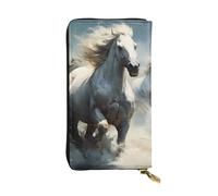 (7.5 * 4.1 inches) Long Clutch Bag, Horses running wild in the river Zipper Leather Wallet with Multiple Compartments Large Capacity, a Good Gift for Friends