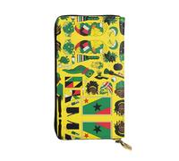 (7.5 * 4.1 inches) Long Clutch Bag, Jamaican Elements Zipper Leather Wallet with Multiple Compartments Large Capacity, a Good Gift for Friends