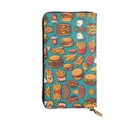 (7.5 * 4.1 inches) Long Clutch Bag, lots of cartoon burger fries Zipper Leather Wallet with Multiple Compartments Large Capacity, a Good Gift for Friends