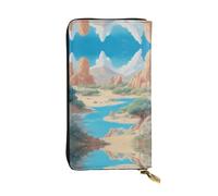 (7.5 * 4.1 inches) Long Clutch Bag, oasis in the desert Zipper Leather Wallet with Multiple Compartments Large Capacity, a Good Gift for Friends