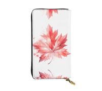 (7.5 * 4.1 inches) Long Clutch Bag, Red Maple Leaf Zipper Leather Wallet with Multiple Compartments Large Capacity, a Good Gift for Friends
