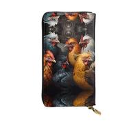 (7.5 * 4.1 inches) Long Clutch Bag, roosters dressed in many colors Zipper Leather Wallet with Multiple Compartments Large Capacity, a Good Gift for Friends