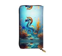 (7.5 * 4.1 inches) Long Clutch Bag, Seabed coral seahorse Zipper Leather Wallet with Multiple Compartments Large Capacity, a Good Gift for Friends