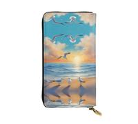 (7.5 * 4.1 inches) Long Clutch Bag, seagulls by the sea Zipper Leather Wallet with Multiple Compartments Large Capacity, a Good Gift for Friends