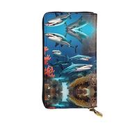 (7.5 * 4.1 inches) Long Clutch Bag, Submarine shark coral Zipper Leather Wallet with Multiple Compartments Large Capacity, a Good Gift for Friends
