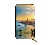 (7.5 * 4.1 inches) Long Clutch Bag, Sunset in Barcelona Zipper Leather Wallet with Multiple Compartments Large Capacity, a Good Gift for Friends