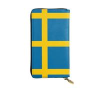 (7.5 * 4.1 inches) Long Clutch Bag, Swedish flag Zipper Leather Wallet with Multiple Compartments Large Capacity, a Good Gift for Friends