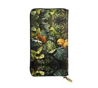 (7.5 * 4.1 inches) Long Clutch Bag, Tropical Rainforest Palm Leaves Zipper Leather Wallet with Multiple Compartments Large Capacity, a Good Gift for Friends