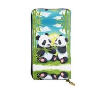 (7.5 * 4.1 inches) Long Clutch Bag, Two happy pandas Zipper Leather Wallet with Multiple Compartments Large Capacity, a Good Gift for Friends