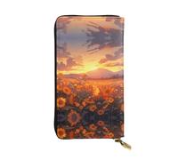 (7.5 * 4.1 inches) Long Clutch Bag, Yellow sunflowers at sunset Zipper Leather Wallet with Multiple Compartments Large Capacity, a Good Gift for Friends