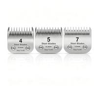 7+5+4 Skip tooth Detachable Pet Dog Grooming Steel Blades Set,Compatible with Andis,Oster A5,Wahl KM10 Series Clippers,Cut Length 1/8"(3.2mm) to 3/8”(9.5mm),3 Pack