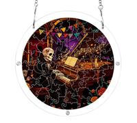 7.5'' acrylic suncatcher puzzle, Gothic Skeleton Piano Player Stained