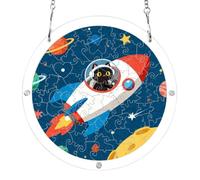 7.5'' acrylic suncatcher puzzles, cartoon black cat space rocketing