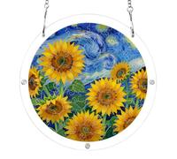 7.5'' acrylic suncatcher puzzles, Sunflowers starry sky blue yellow art