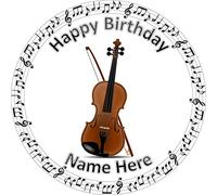 7.5 inch circle round violin music notes cake topper printed edible icing personalised