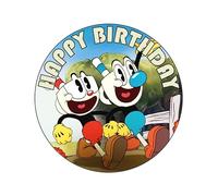 7.5 Inch Cuphead Show Cake Topper - Round Edible Birthday Cake Decorations, Happy Birthday Cake