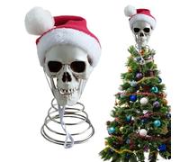 7.5 Inch Halloween Tree Topper, Velvet Santa Hat Skull Decorations, creepy tree crown, Miniature Plastic Skulls Spooky Holiday Skeleton Ornament for apartment, bedroom, cafe, hotel (White)