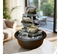 7.5 Inch Indoor Zen Meditation Fountain - 4-Tier Tabletop Waterfall with LED Lights, Perfect for Home, Office, and Bedroom Decor, Includes 10 Free Crystal Stones(A Style)