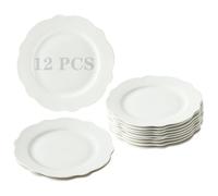7.5 Inch Porcelain Small Dinner Plates Set of 12, White Leave Wave Rim Appetizer Plates, Dessert Salad Plates, Ceramic Serving Dishes for Cake, Snack, Ice Cream, Waffles, Microwave, Dishwasher Safe