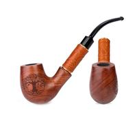 7.5'' Long Pear Wood Tobacco Smoking Pipe with engraving Tree of Life - (19cm) for 9mm Filter. Velvet pouch gift, Only for Tobacco Use