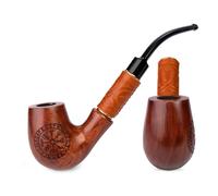 7.5'' Long Pear Wood Tobacco Smoking Pipe with engraving Vikings Compass - (19cm) for 9mm Filter. Velvet pouch gift, Only for Tobacco Use