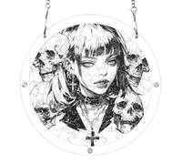 7.5'' personalized acrylic suncatcher, beauty skull black white