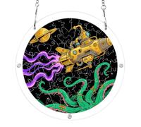 7.5'' puzzle suncatcher, Cartoon Space rocketing octopodes black