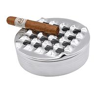 7.5" Round Grid Cigar Ashtray, Stylish, Functional, Silver