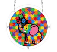 7.5'' suncatcher for window, Elephants jigsaw colorful cartoon print
