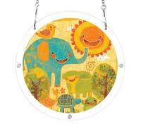 7.5'' suncatcher puzzles, doodle style cartoon funny animals yellow