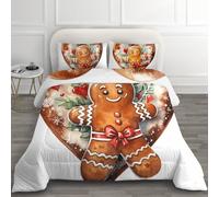 7.5 Tog King Size Duvet - Christmas Gingerbread Man Duvet Set, Reversible Soft Warm All Seasons Coverless Duvet for Winter, Machine Washable Quilt 230x220 cm and 2 Pillowcases 50x75 cm D*-244