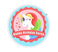 7.5 Unicorn Personalised Edible Icing "Birthday/Any/Your Message" Cake Topper