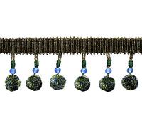 7.5cm Long (3") Marrakesh Collection Glass Beaded Tassel Fringe Trim with Pompom Ball (Style# PPFRWB-GL) Pioneer Green #VL08 (Forest Green, Olive Green, Cobalt Blue) Sold by The Yard (0.9m/3 ft/36")