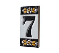7.5cm x 3.5cm Spanish Orange & Black Floral Ceramic House Number Tiles Symbols & Metal Filigree Frames (Number 7)