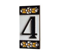 7.5cm x 3.5cm Spanish Orange & Black Floral Ceramic House Number Tiles Symbols & Metal Filigree Frames (Number 4)