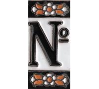7.5cm x 3.5cm Spanish Orange & Black Floral Ceramic House Number Tiles Symbols & Metal Filigree Frames (No Sign)