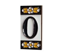 7.5cm x 3.5cm Spanish Orange & Black Floral Ceramic House Number Tiles Symbols & Metal Filigree Frames (Number 0)