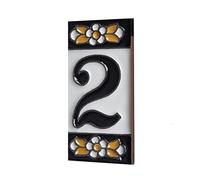 7.5cm x 3.5cm Spanish Orange & Black Floral Ceramic House Number Tiles Symbols & Metal Filigree Frames (Number 2)