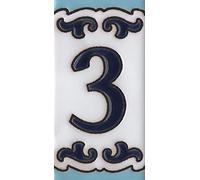 7.5cm x 3.7cm Medelo-02 Spanish Hand-Painted Ceramic House Numbers Letters Symbols Tiles and Filigree Frames (Number 3)