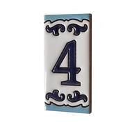 7.5cm x 3.7cm Medelo-02 Spanish Hand-Painted Ceramic House Numbers Letters Symbols Tiles and Filigree Frames (Number 4)
