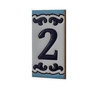 7.5cm x 3.7cm Medelo-02 Spanish Hand-Painted Ceramic House Numbers Letters Symbols Tiles and Filigree Frames (Number 2)
